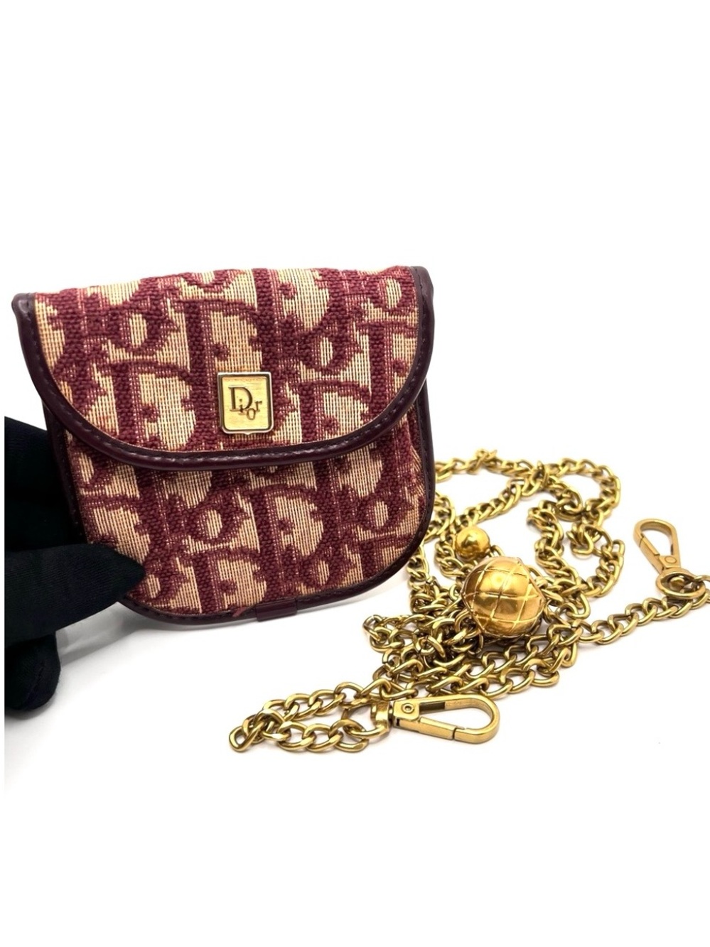 Authentic Dior 30 Montaigne Red Trotter Cloth Leather Mini Wallet to Crossbody